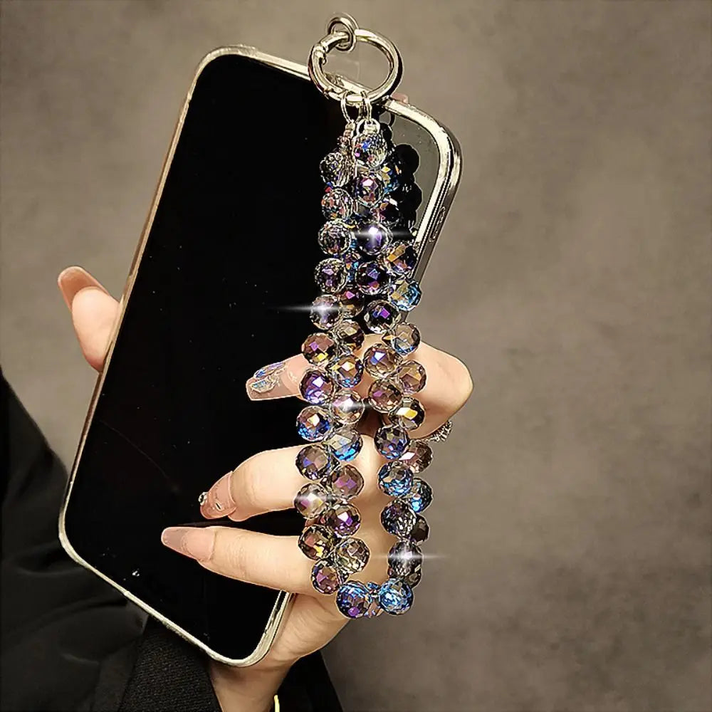 Glitter Beads Hand Wrist Strap Crystal Lanyard for iPhone Huawei Redmi Xiaomi Samsung Phone Charm Ornament Keychain Hang Rope