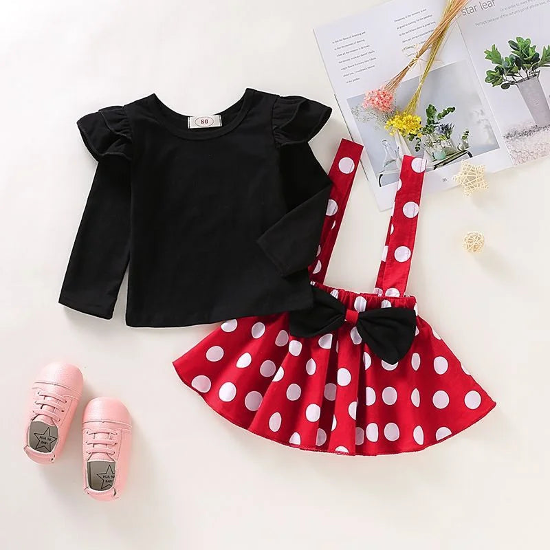 2Pcs/Set Cartoon Polka Dot Baby Girl Evening Dresses Bow Kids Birthday Party Princess Toddler Children Clothes Suit 0 To 4 Years