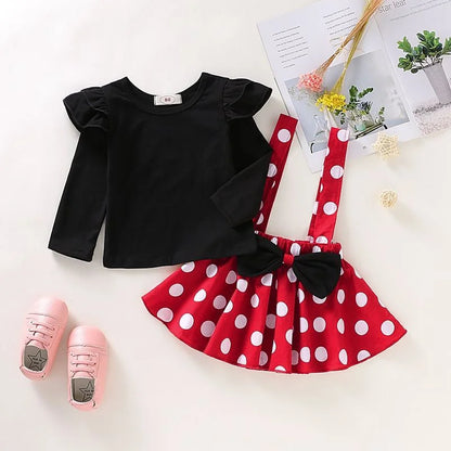 2Pcs/Set Cartoon Polka Dot Baby Girl Evening Dresses Bow Kids Birthday Party Princess Toddler Children Clothes Suit 0 To 4 Years