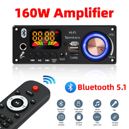 160W Verstärker Bluetooth Decoder Board DIY 12V 6,5mm Mikrofon FM Radio TF USB Auto Audio Musik Player Lautsprecher Lautstärkeregler