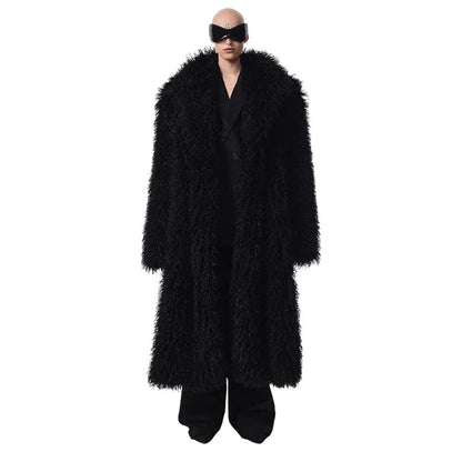 Men and women's lamb fur coat beach wool long coat toka roll wool trench coat