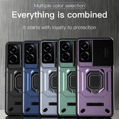 KEYSION Shockproof Case for Redmi Note 13 Pro 5G Slide Camera Lens Protection Ring Stand Phone Cover for Xiaomi Redmi Note 13 5G