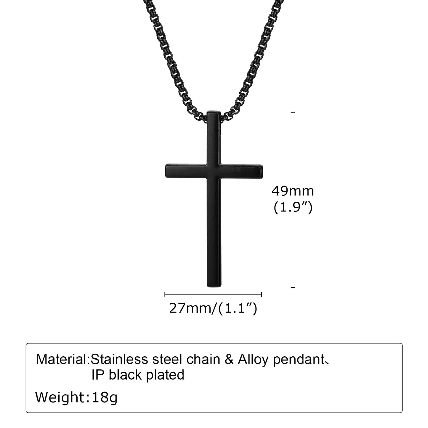 Vnox Cross Necklace for Men Women, Silver Color Plain Cross Pendant Collar with Stainless Steel Box Chain