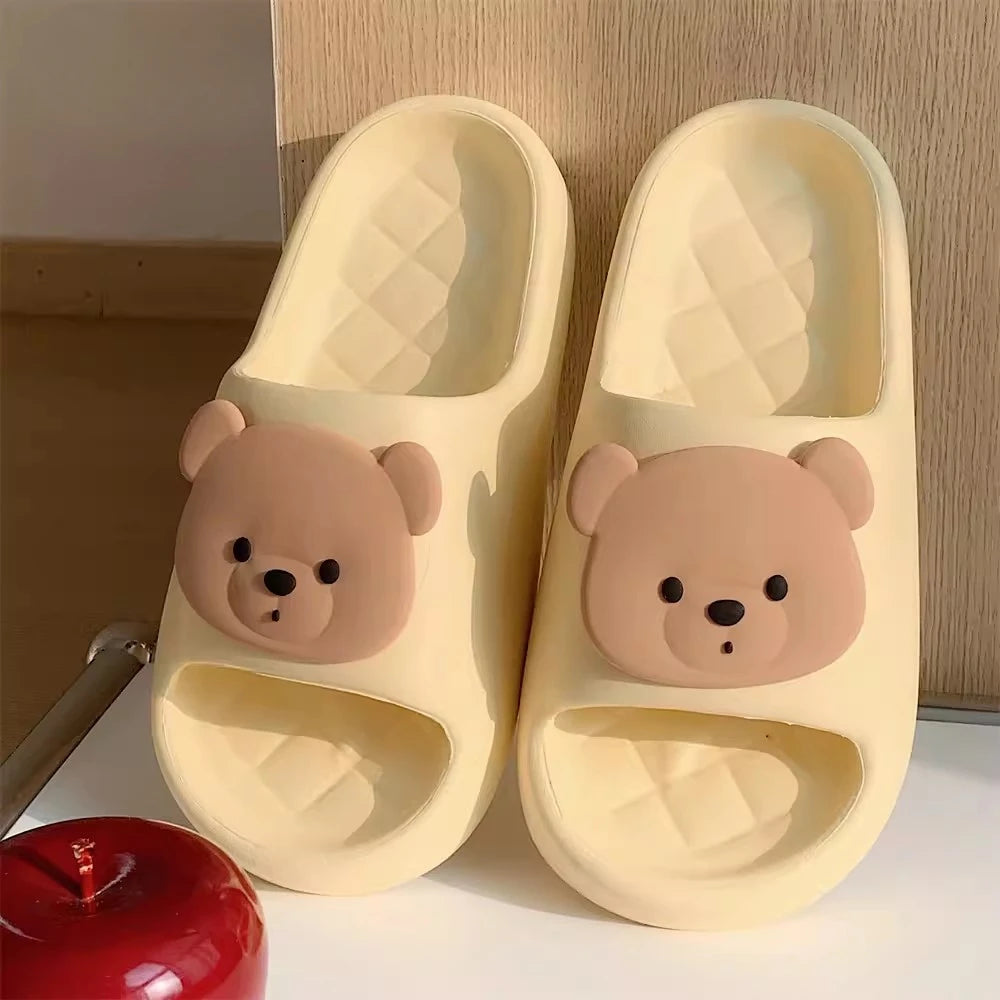 Cute Bear Design Thick Sole Women Slippers Slides Bathroom Beach Indoor Sandals Summer Couple Shoes