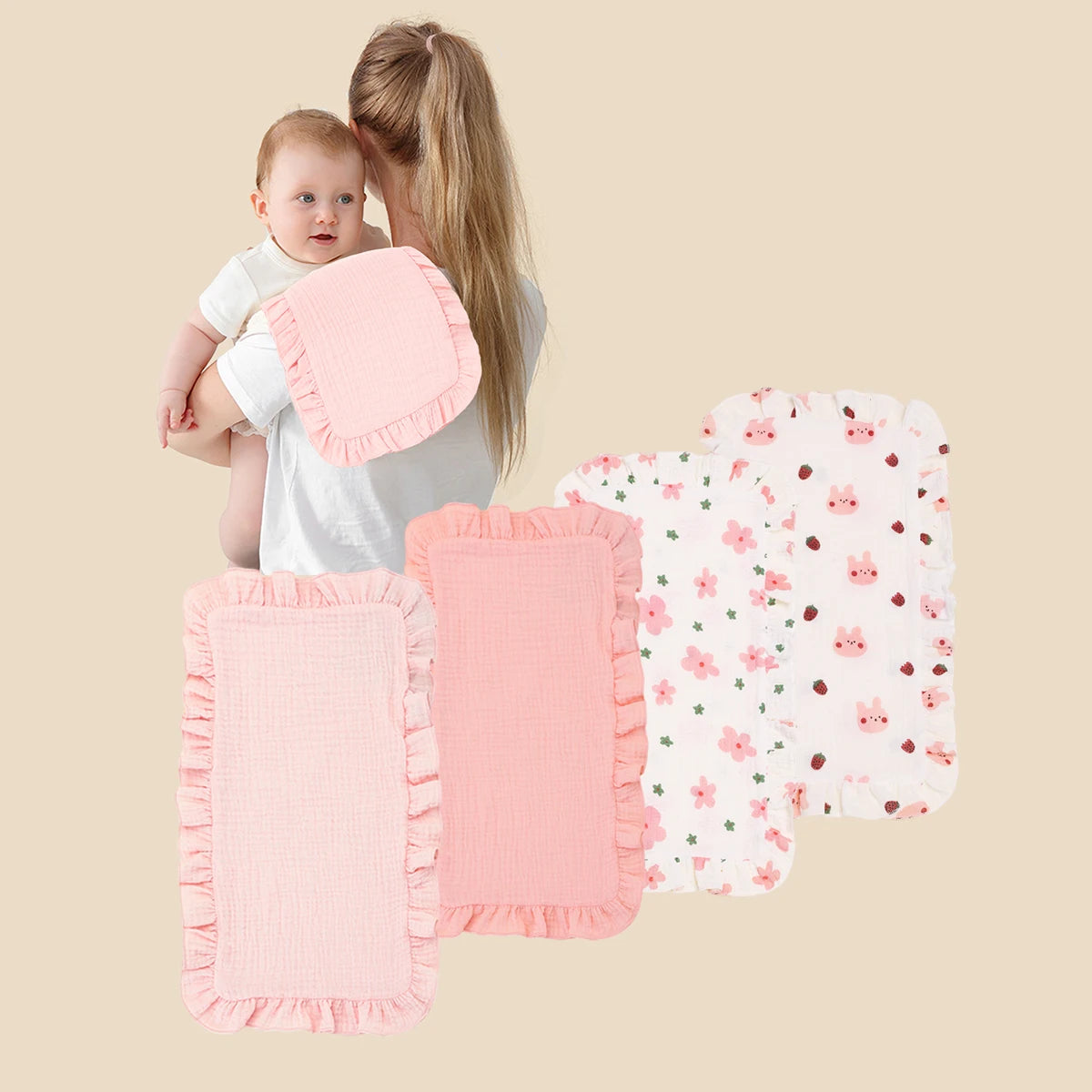 4Pcs/Set Soft Muslin Cotton Gauze Shoulder Rag Baby Burping Pad Ruffle Newborn Baby Burp Cloths