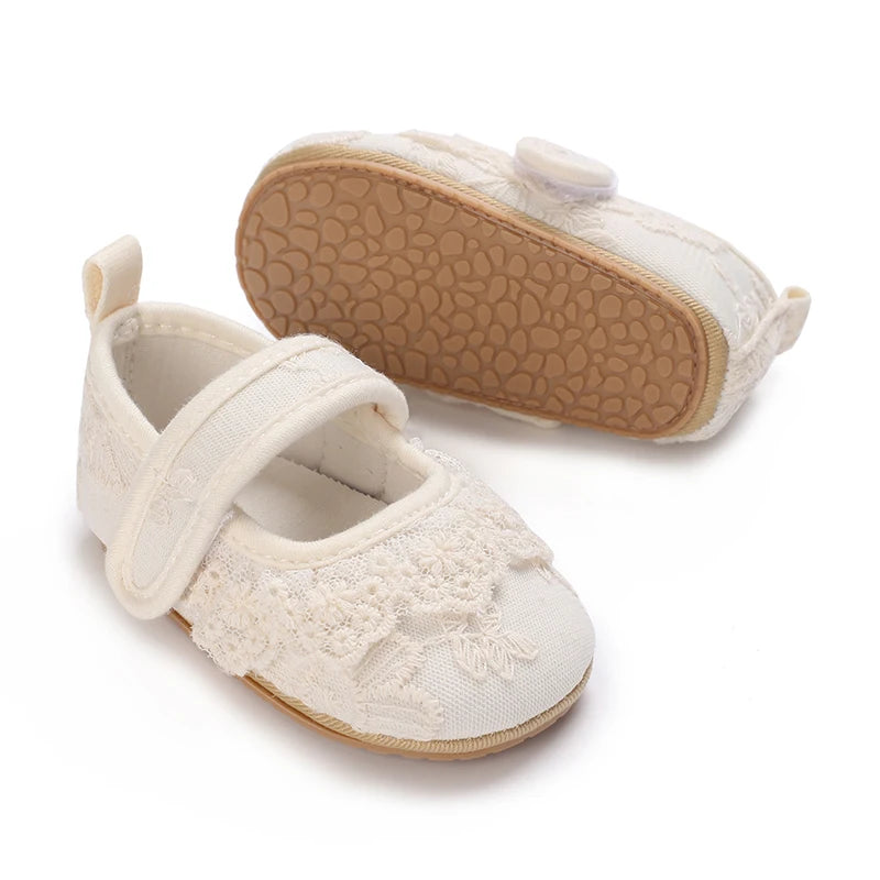 HAIZHIW 0-18 Months Cute White Lace Baby Girl Princess shoes Baby Shoes Bow Fringe Rubber Soled Non-slip Footwear Crib Shoes