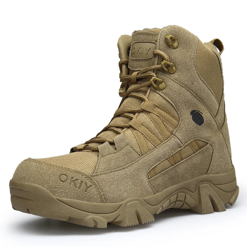 COZOK Men's Boots High-top Desert Combat Winter Khaki Color Outdoor Work Safety Non-slip Hiking Wild Training Leisure Snow  Warm