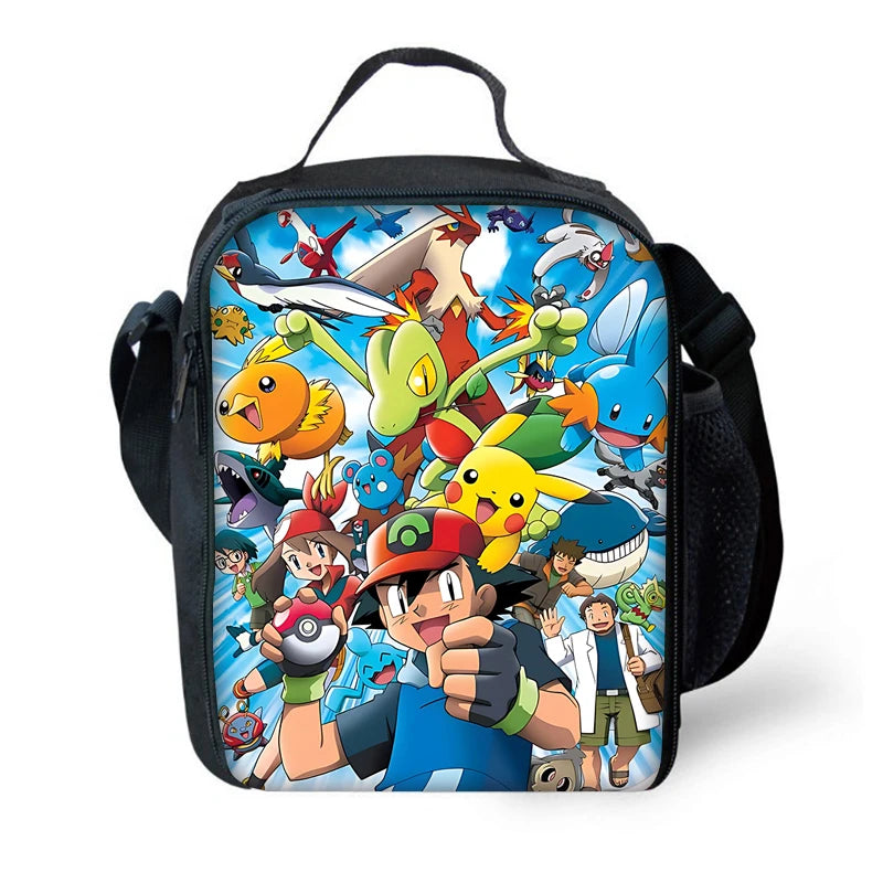 3 pcs set Cute Anime Pikachus Gengars Child School Backpack with Lunch Bags ,Pencil Bags ,School Bags for Boys Girls Best Gift