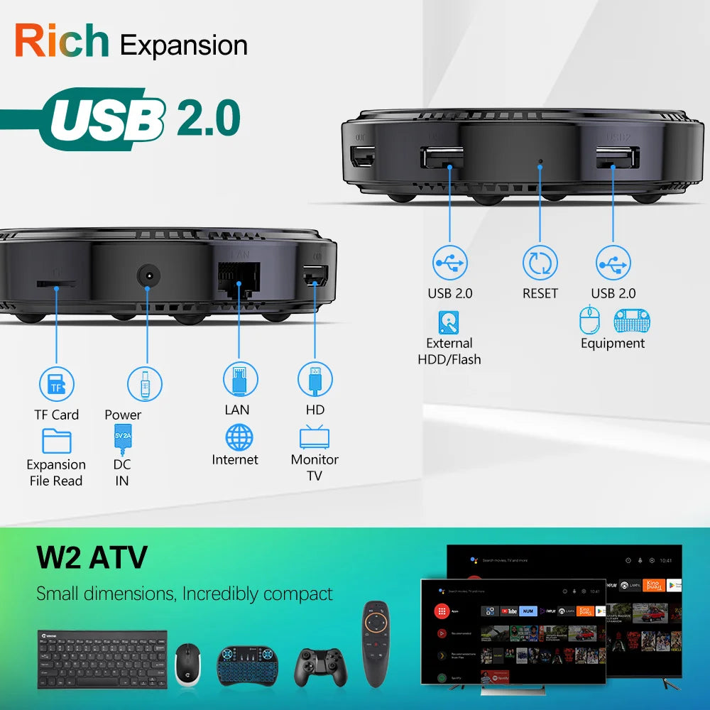 VONTAR W2 ATV AndroidTV 11.0 Smart TV Box Amlogic S905W2 Google Spracheingabe 8K Video 4K@60fps AV1 Dual WLAN BT4.0 Media Player