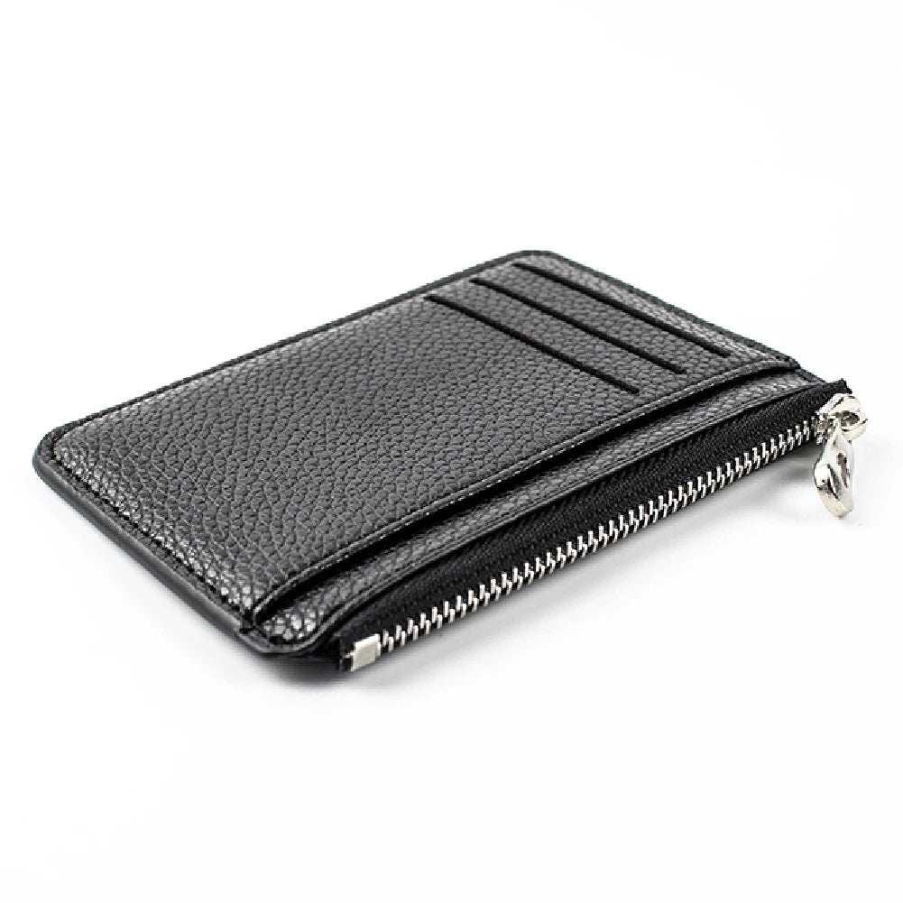 Mini Zipper Card Bag Slim ID Bank Purse Wallet Credit Organizer Portable Small Slim Ultra-thin Short Purse for Men Black