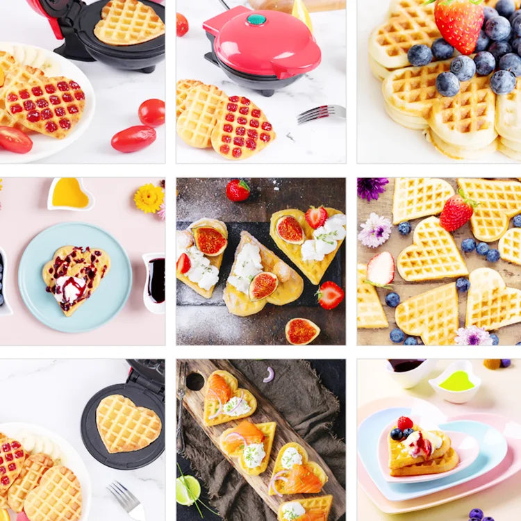 220V EU Plug Mini Electric Waffles Maker Bubble Egg Cake Oven Breakfast Love Heart Shaped Waffle Maker Cooking Appliance