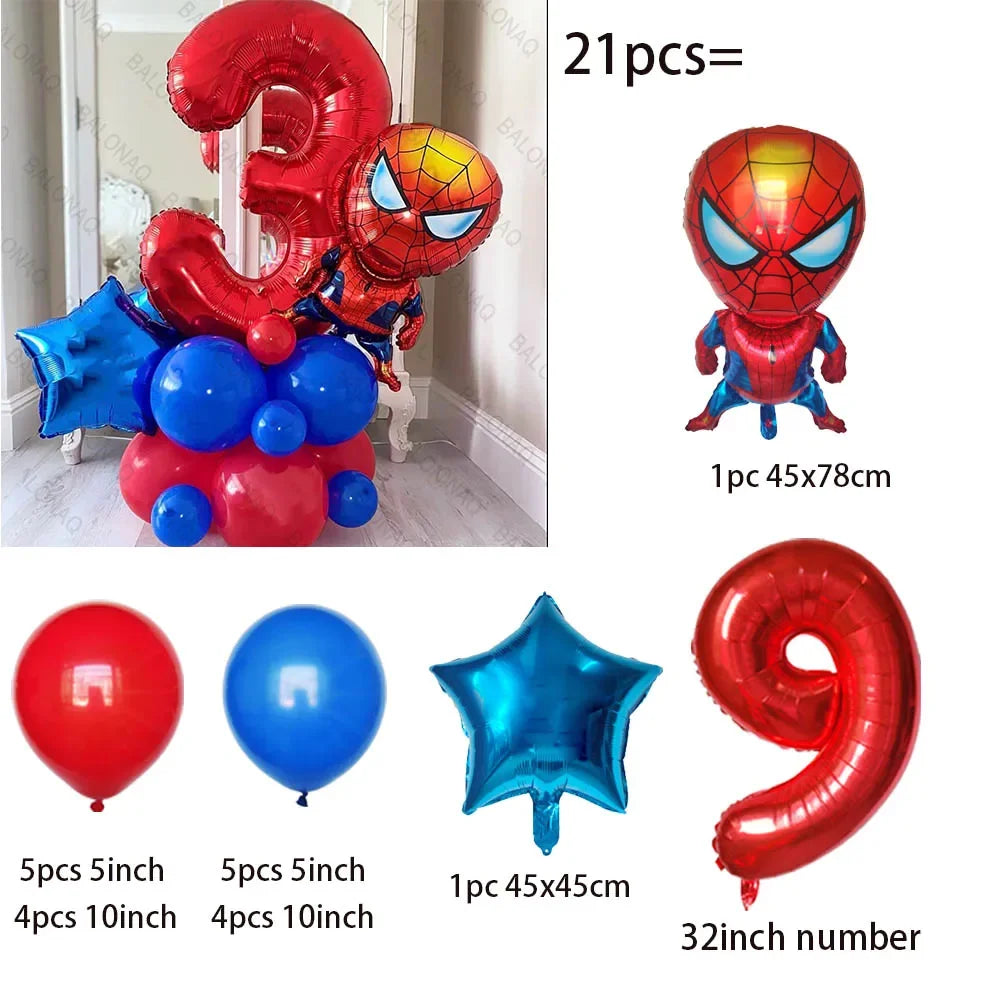 21pcs Stand Spiderman Foil Balloon Set Children‘s Birthday Party Decoration Baby Shower Inflatable Boys Toy Globos