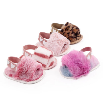 Baby Tie-Dye Fluffy Casual Shoes Toddler Shoes Elastic Plush Garden Sandals Children'S Outdoor Walking Casual Shoes For 0-1Y