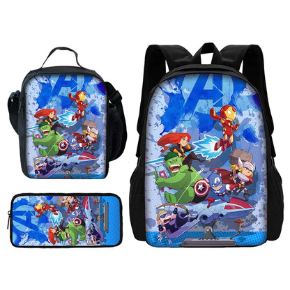 Cartoon Man M-Marvels Iron 3 pcs set Child School Backpack with Lunch Bags ,Pencil Bags School Bags for Boys Girls Best Gift