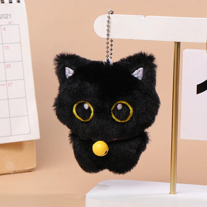 1PC Cute Bell Black Cat Plush Toy Keychain Cartoon Kitten Soft Doll Pendant Car Key Ring Backpack Charm Decoration Gift