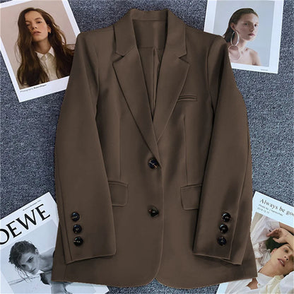 Women Jacket New in Korean Fashion Small Suit Top Brown Suit Coat Clothes Loose Straight Temperament Slim Blazer for Women Chic