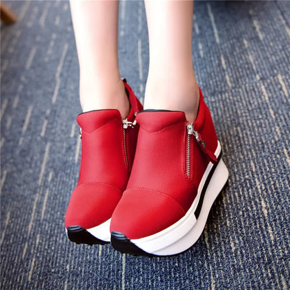 Platform Sneakers 2023 New Women Red Casual Comfortable Hidden Heel Shoe Black Canvas Shoes Wedge Heels Sneaker Tenis De Mujer