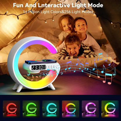 Wireless Charger Stand Pad RGB Night Light Alarm Clock Bluetooth Speaker For iPhone Samsung Earphone Fast Charging Dock Station