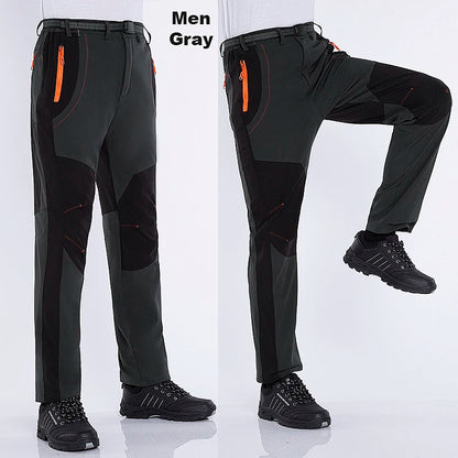 JNLN Men Women Fleece Winter Pants Ski Trekking Hiking Camping Waterproof Pants Outdoor Soft Shell Thick Thermal Cargo Trousers