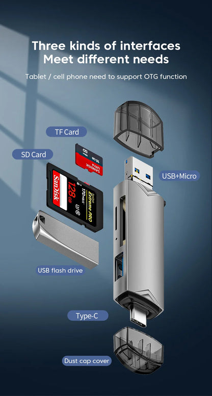 6 in 1 Otg Type C Card Reader USB 3.0 Micro Sd Mini Adapter TF USB Flash Drive Converter Mobile Phone Accessories