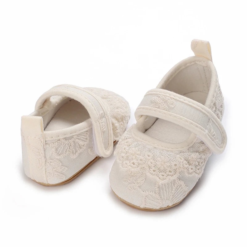 HAIZHIW 0-18 Months Cute White Lace Baby Girl Princess shoes Baby Shoes Bow Fringe Rubber Soled Non-slip Footwear Crib Shoes