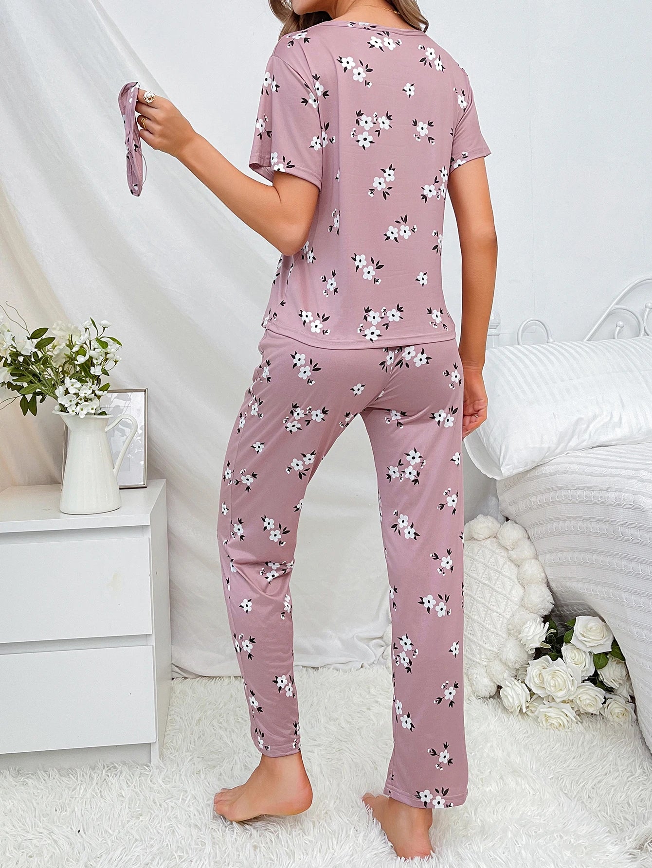 New women's home wear short sleeve trousers pajamas love pattern casual and comfortable