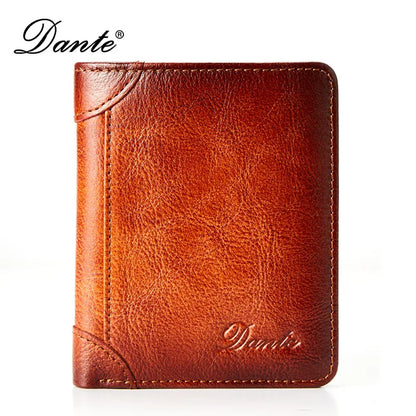 Dante Leather Men's Wallets RFID Anti-theft Brush Degaus Head Layer Cowhide Retro Casual Vertical Money Bag Money Two fold Clips