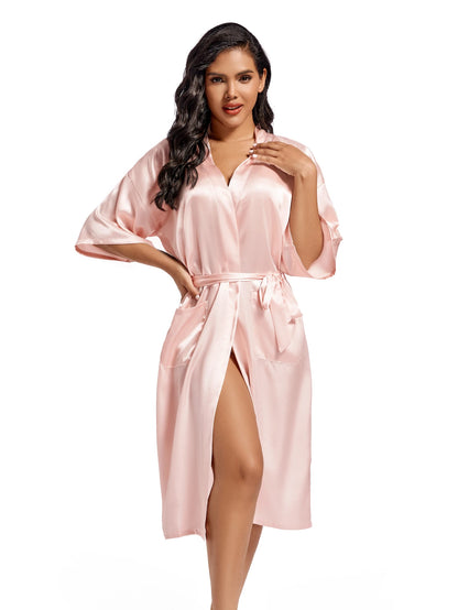 1pc white pink plain robe long satin quality women kimono robes for bride bridesmaid bath robe