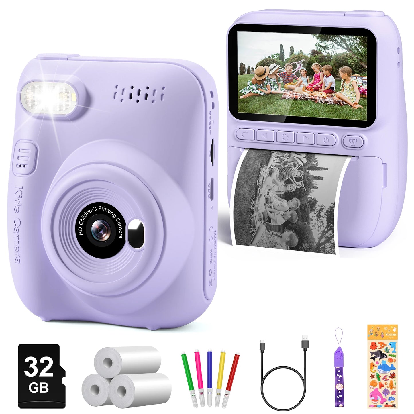 Instant Print Camera for Kids, 3.0" Kids Camera for 6-12 Year, 32MP HD 1080P Digital Camera with 3 Rolls of Printer Paper