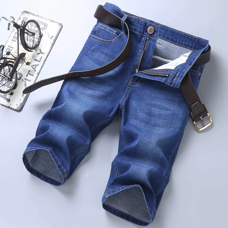 2024 Summer Men'S Thin Slim-Fit Denim Shorts Business Casual Fashion All-Match Stretch Loose Cropped Trousers Male Brand Jeans