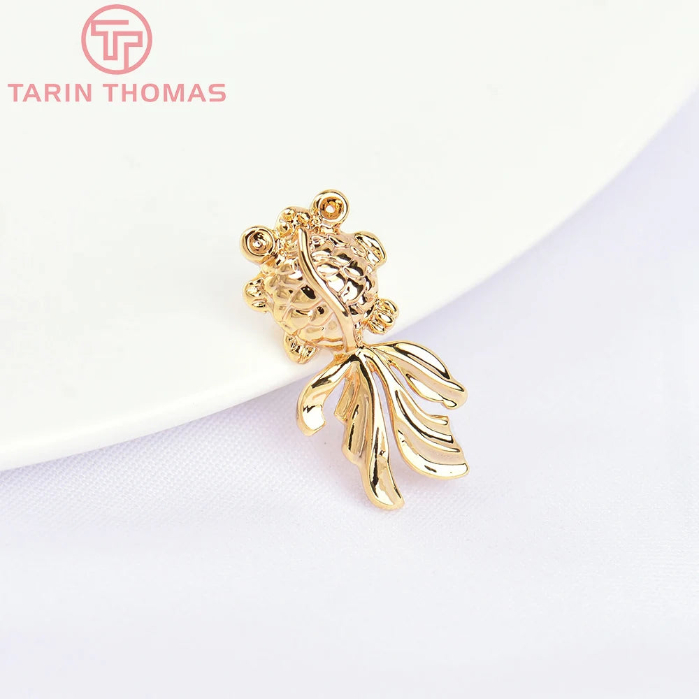 (129) 12x23MM 24K Gold Color Plated Brass Fish Charms Pendants High Quality Jewelry Accessories