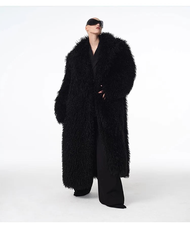 Men and women's lamb fur coat beach wool long coat toka roll wool trench coat