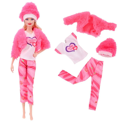 30CM&11.8Inch Doll Clothes Plush Coat + Dress+Hat ,T-shirt Set Suitable Fashion Outfit Casual Clothing Free Glasses Gift