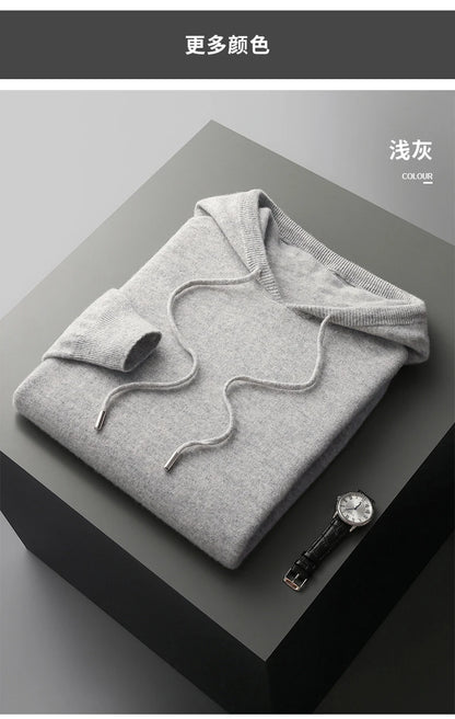 MVLYFLRT Autumn Winter New Merino Sweater Men's 100% Wool Hooded Collar Knitted Pullover Casual long Sleeved Hoodie