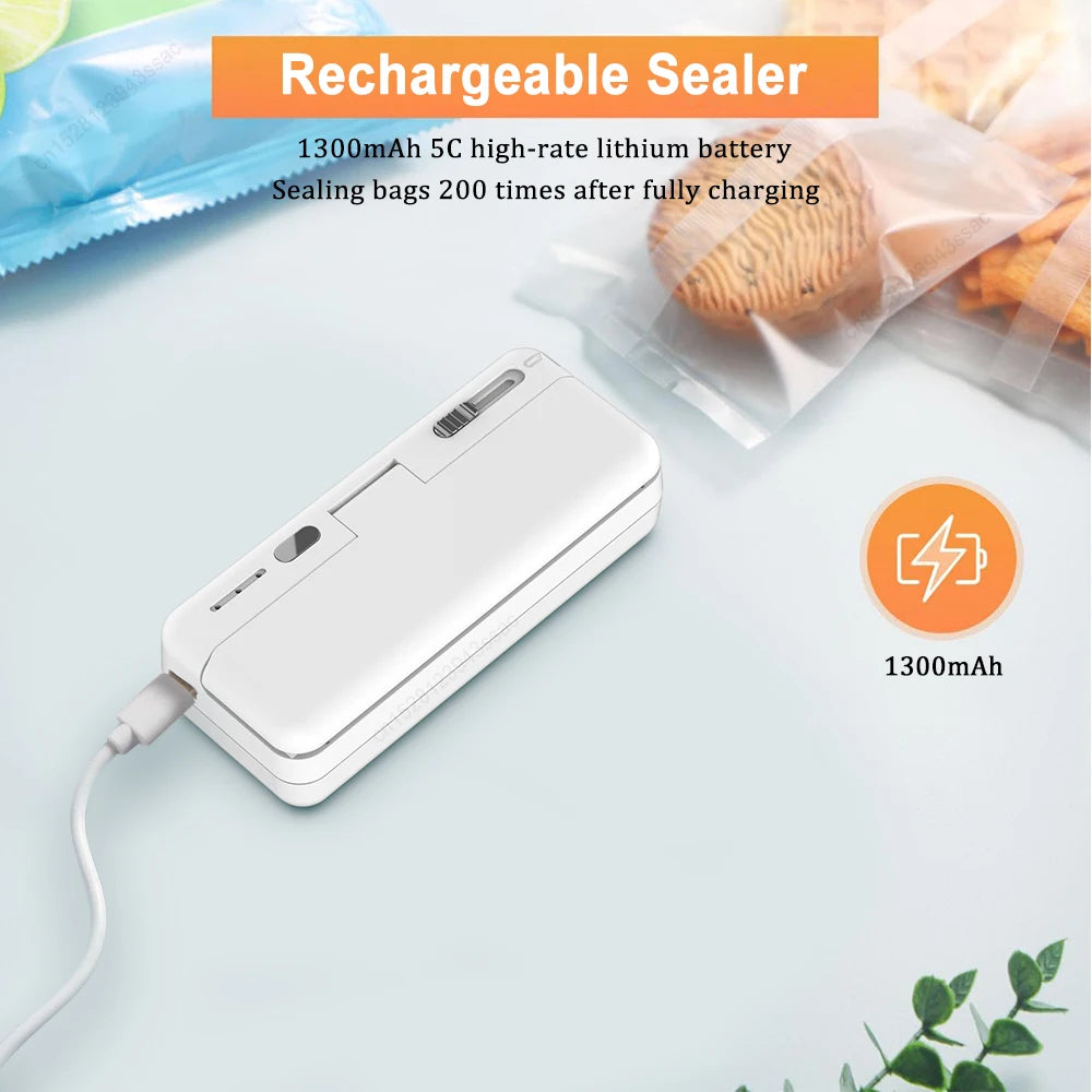 Mini Heat Bag Sealing Machine Clip Bag Handheld Food Sealer USB Rechargable Food Packaging Heat Sealer Plastic Package Sealer