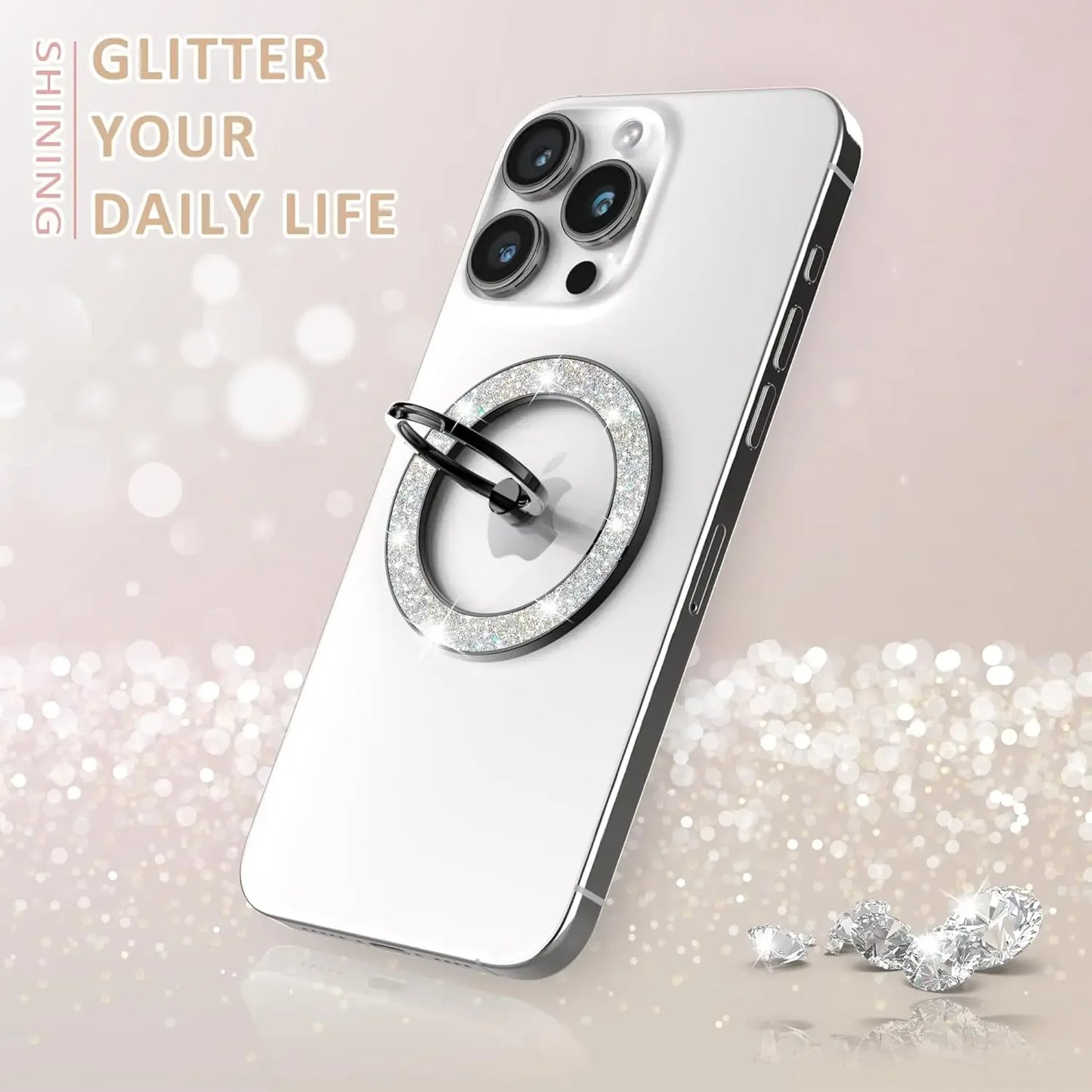 Magsafe Strong Magnetic Metal 360° Rotating Glitter Diamond Phone Finger Ring Holder Stand for iPhone 14 15 Samsung Universal