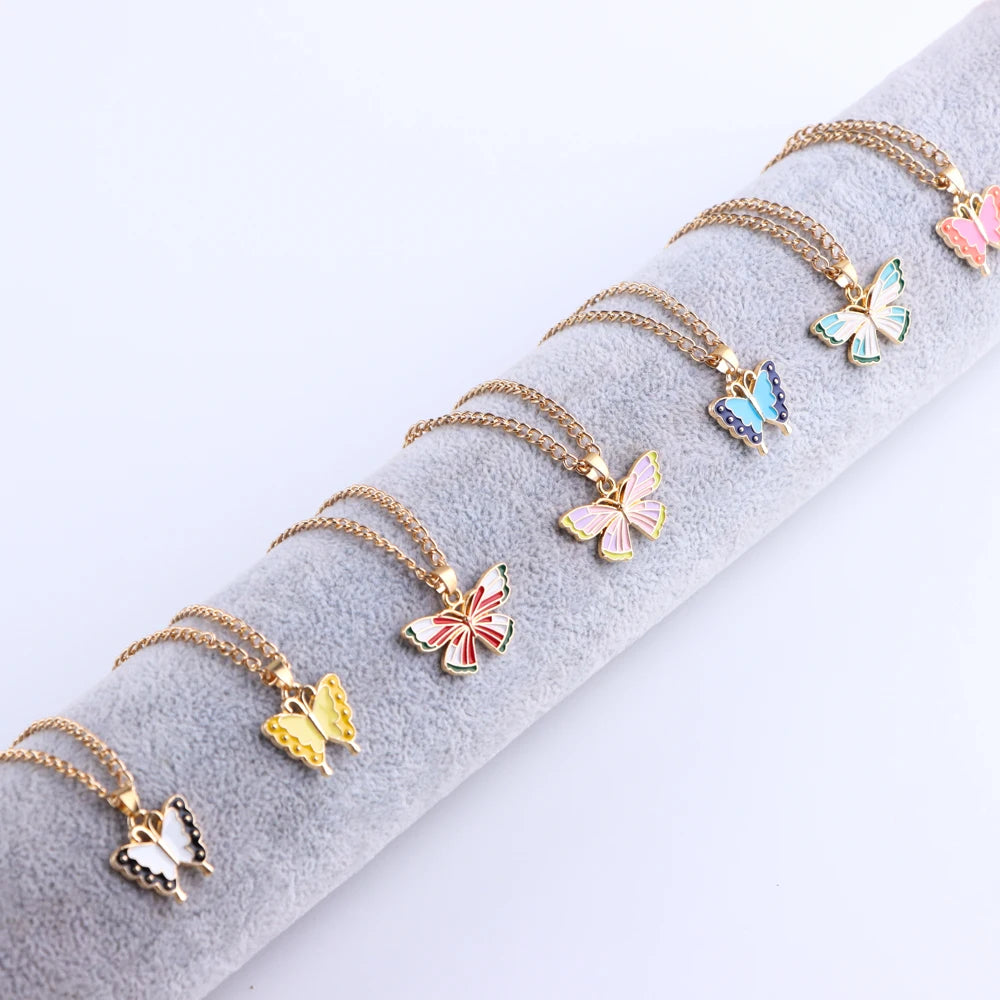 20Pcs/Lot Korean New Butterfly Pendant Necklace for Women Gilrs Cute Lovely Neck Jewelry Accessories Birthday Gifts