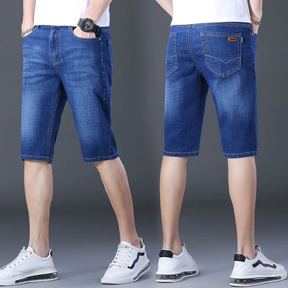 2024 Summer Men'S Thin Slim-Fit Denim Shorts Business Casual Fashion All-Match Stretch Loose Cropped Trousers Male Brand Jeans