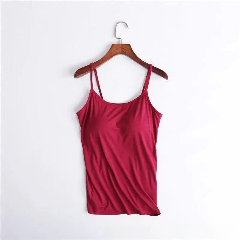 Sexy Damen Tops Solide Gepolsterter BH Spaghetti Camisole Top Damen Weste Damen Camisole mit Eingebautem BH Cami Top Weste Tank Top 2024