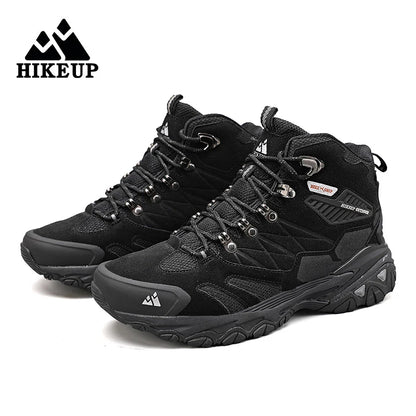 HIKEUP New Men‘s Hiking Shoes Leather Outdoor Sneakers for Men Trekking Boots Male Camping Hunting Mens Tactical Ankle Boots