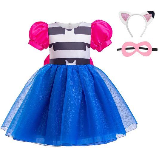 Girl's dress 4-10 years old fashionable bow striped bubble sleeve princess dress Halloween Gabby doll role-playing costume