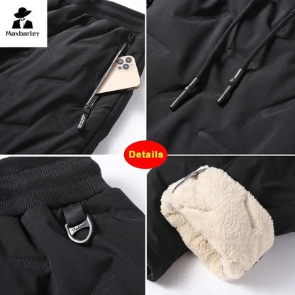 Winterhose aus Baumwolle mit Daunenfüllung für Herren, lässig, wasserdicht, mit Reißverschlusstasche, dicke Wolle, warme Hose, Jogger, Outdoor, kältebeständige Skihose, 7XL