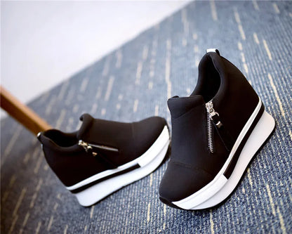 Platform Sneakers 2023 New Women Red Casual Comfortable Hidden Heel Shoe Black Canvas Shoes Wedge Heels Sneaker Tenis De Mujer