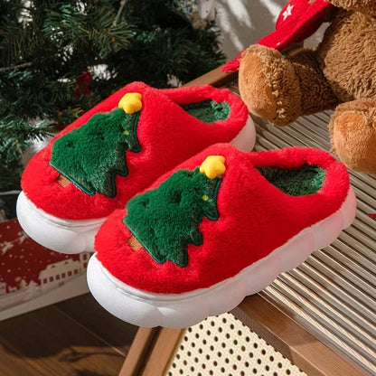 Cute Christmas Tree Women's Home Fluffy Slippers Cartoon Winter House Warm Shoes Designer Flat Casual New Year's Gift