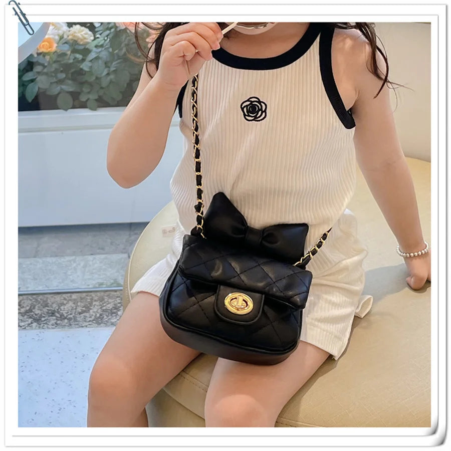 Kids Mini Designer Luxury Shoulder Bag Toddler Princess Baby Girls Pink Bow Handbag Little Girl Cute Crossbody Purse