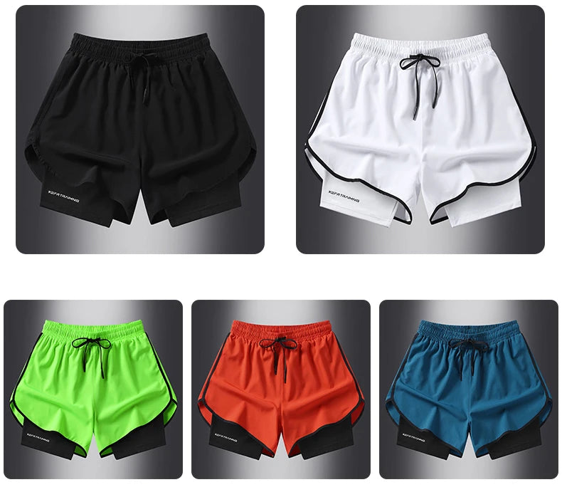 Sport Shorts Men Sportswear Double-deck Running Gym 2 In 1 Beach Jogging Bottoms Women Summer Fitness Training Quick Dry Shorts