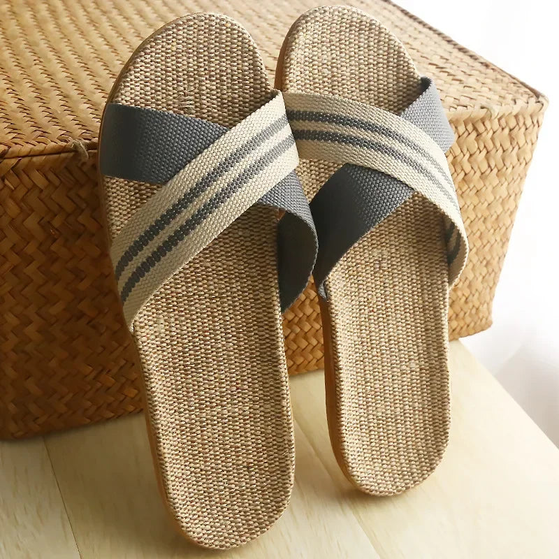 Four Seasons Linen Slippers Home Indoor Anti-Slip  Summer Couple Cotton and Linen Floor Mops Soft Bottom Sandals