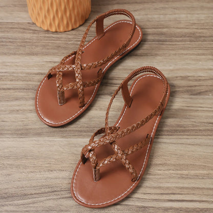 Flat Sandals, New Summer 2024 Solid Color Woven Herculean Flip-toe Sandals, Women Wear Beach Sandals