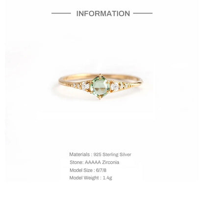 Aide 925 Sterling Silver Fresh Mint Green Zircon Rings For Women Minimalist Crystal Thin Slim Stackable Finger Rings Jewelry