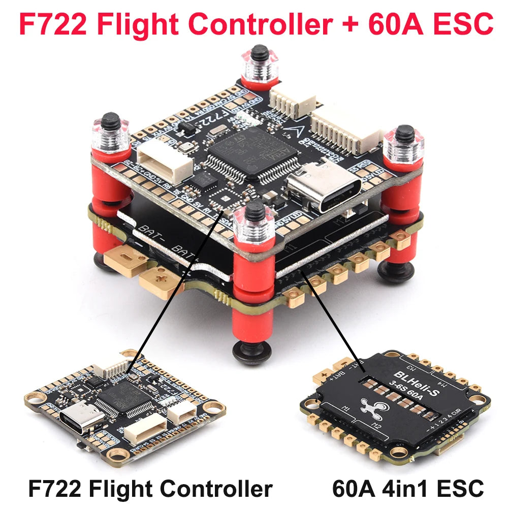 F405 F405HD / F7 F722 Flight Controller / F4 V3S Plus FC + 60A 4in1 BLheli_S ESC Stacks 30.5*30.5mm For RC FPV Racer Drone